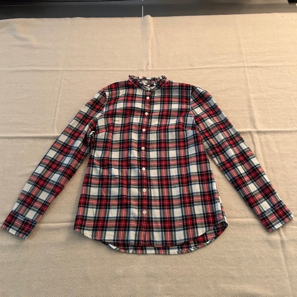 J. Crew Factory Flannel Tartan Button-Front Top with Ruffled Collar-Size: S, NWT - Picture 5 of 8